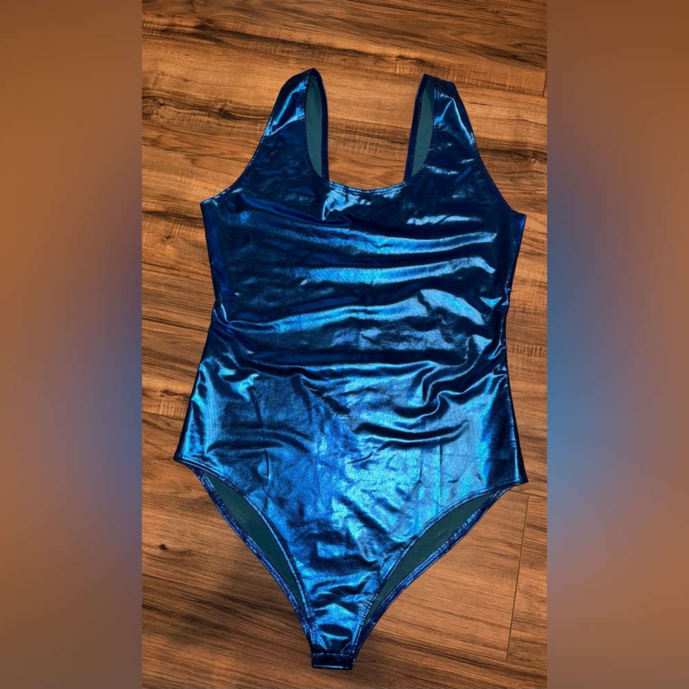 Sakkas Shimmery Metallic Blue Bodysuit